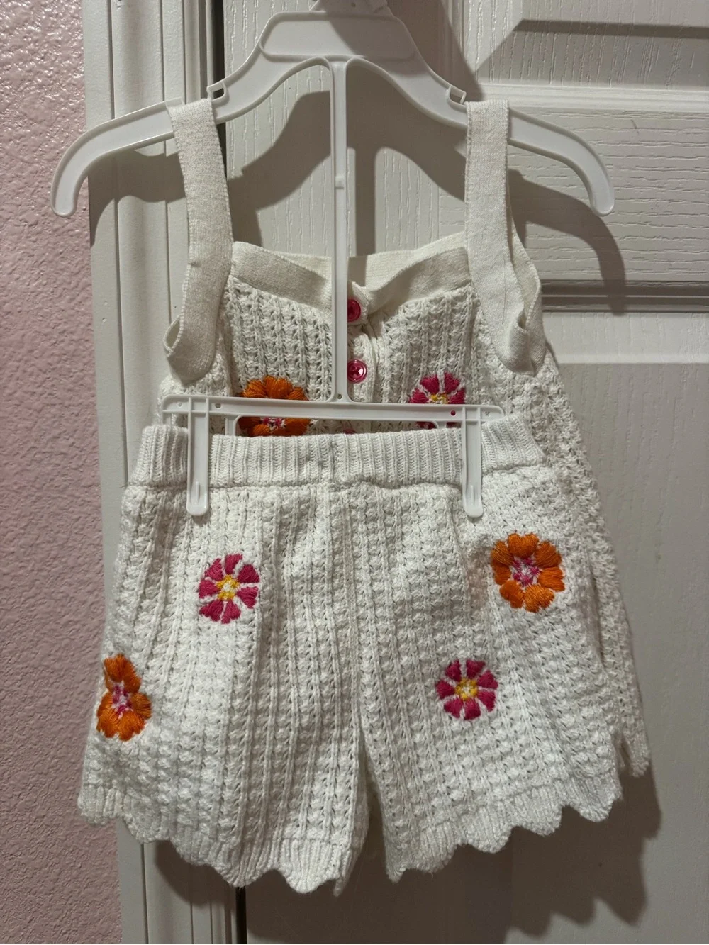 White Knit Floral Appliqué matching set